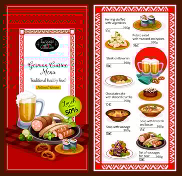 German cuisine menu lunch dishes vector