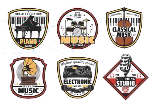 Electronic, retro and classic music icons vector