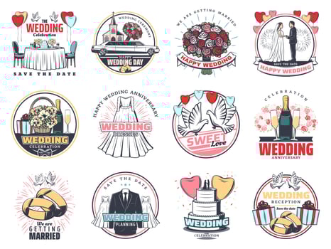 Wedding ceremony vintage card with bride and groom vector