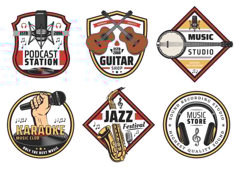 Music festival karaoke or studio instruments icons vector
