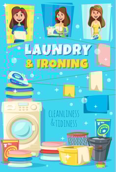 Home laundry and ironing service vector poster