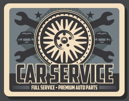 Car service, vector wrenches and tire