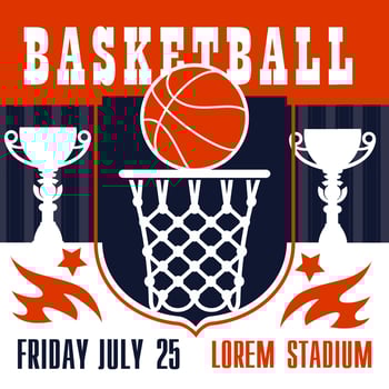 Basketball game vector poster, basket and ball