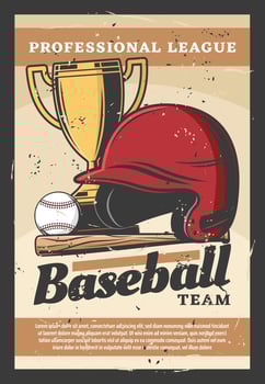Baseball vector sport helmet, bat, ball and trophy