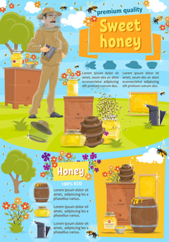 Natural honey and beekeeping, vector