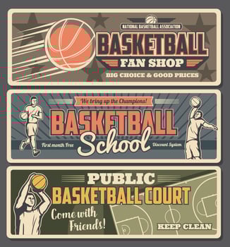 Basketball retro banners fan shop, school or court vector