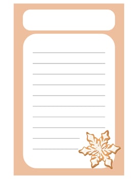 Note of cute ginger snowflake label  illustration. Memo, paper, kindergarten, name tag, kid icon. Vector drawing. writing paper.