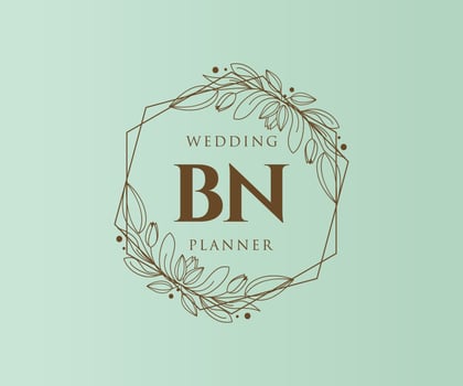 BN Initials letter Wedding monogram logos collection, hand drawn modern minimalistic and floral templates for Invitation cards, Save the Date, elegant identity for restaurant, boutique, cafe in vector