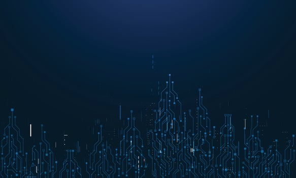 Circuit board texture background design. Waves flow. Quantum explosion technology. Quantum computer technologies concept. Futuristic blue circuit board background vector motherboard