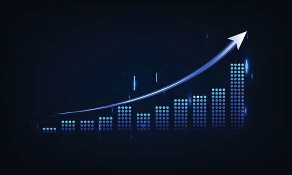 Business growth graph chart and success financial arrow up. Development graph profit and investment. vector