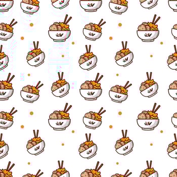 Seamless Pattern Of Bakso indonesian Food Hand Drawn Style vector