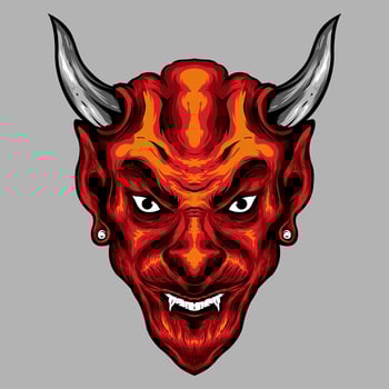 Evil red horned devil head illustration vector