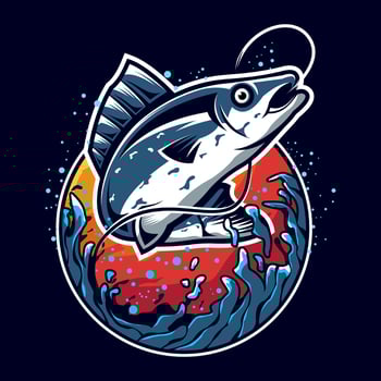 fishing illustration logo design vector