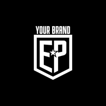 EP initial gaming logo with shield and star style design vector