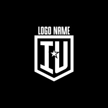 IU initial gaming logo with shield and star style design vector