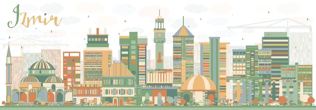 Abstract Izmir Skyline with Color Buildings. vector