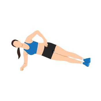 Woman doing Forearm Side plank exercise. Flat vector illustration isolated on white background