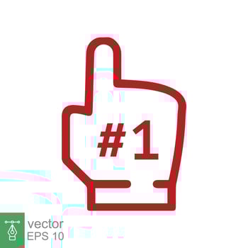 Number 1 foam glove icon. Red number one fan hand glove. Simple flat style. Fan logo hand with finger raised. Vector illustration isolated on white background. EPS 10.