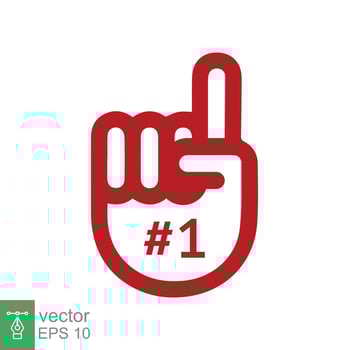 Number 1 foam glove icon. Red number one fan hand glove. Simple flat style. Fan logo hand with finger raised. Vector illustration isolated on white background. EPS 10.