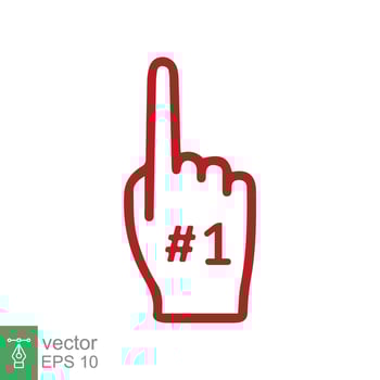 Number 1 foam glove icon. Red number one fan hand glove. Simple flat style. Fan logo hand with finger raised. Vector illustration isolated on white background. EPS 10.