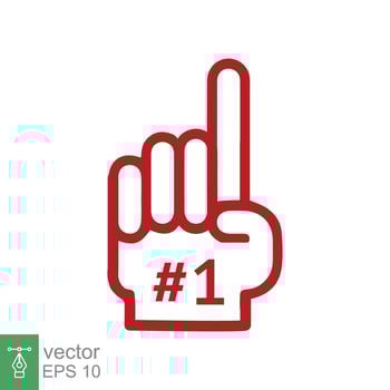 Number 1 foam glove icon. Red number one fan hand glove. Simple flat style. Fan logo hand with finger raised. Vector illustration isolated on white background. EPS 10.