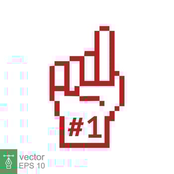 Number 1 foam glove icon. Red number one fan hand glove. Simple flat style. Fan logo hand with finger raised. Vector illustration isolated on white background. EPS 10.