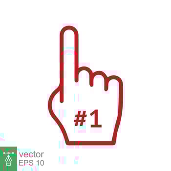 Number 1 foam glove icon. Red number one fan hand glove. Simple flat style. Fan logo hand with finger raised. Vector illustration isolated on white background. EPS 10.