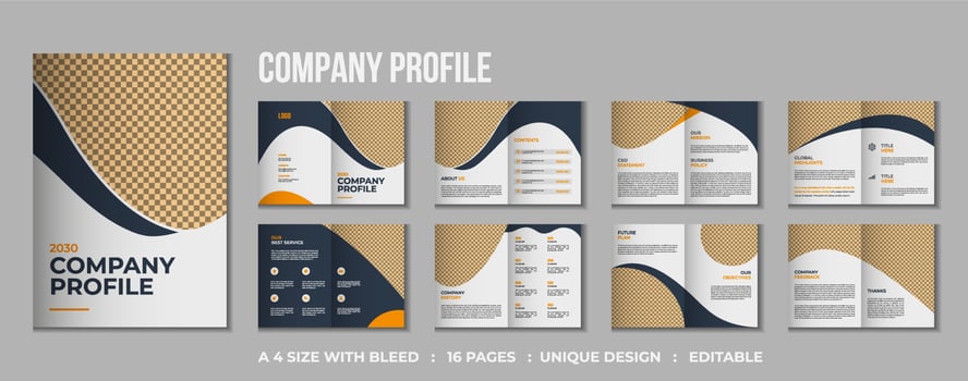 16 pages company profile bifold brochure mockup design vector