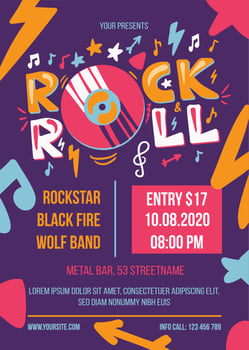 Rock and roll party vector poster template