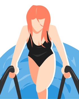 illustration of woman in black swimsuit finishing swimming. water background. sports theme concept, hobby, activity, summer, etc. flat vector