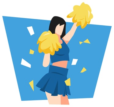 dancing cheerleader illustration. sports concept, school, campus, activity, competition. flat vector