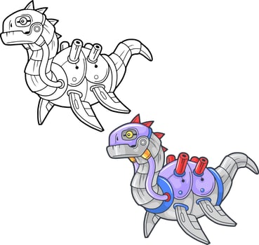 cartoon robot dinosaur plesiosaur, funny illustration vector