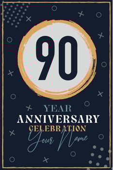 90 years anniversary invitation card. celebration template  modern design elements  dark blue background - vector illustration
