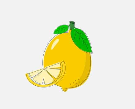 Fresh organic yellow lemon fruit with slice and green leaves isolated on white background Vector. vector