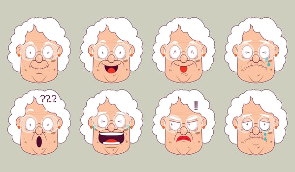senior woman expression set cartoon cute vector