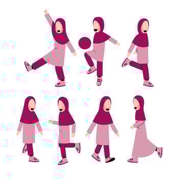 Set Of Happy Muslim Little Girl Character vector