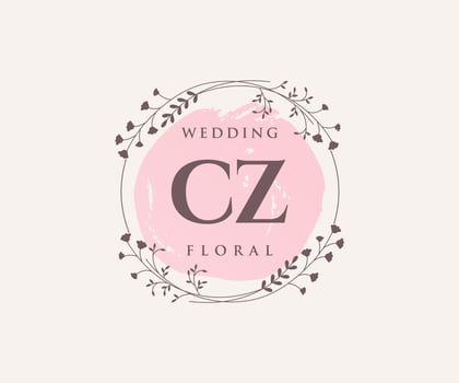 CZ Initials letter Wedding monogram logos template, hand drawn modern minimalistic and floral templates for Invitation cards, Save the Date, elegant identity. vector