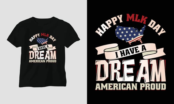Martin Luther King jr. Day t-shirt Design in USA theme with ribbon, fist, flag vector