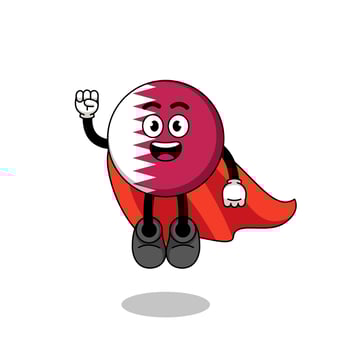 qatar flag cartoon with flying superhero vector