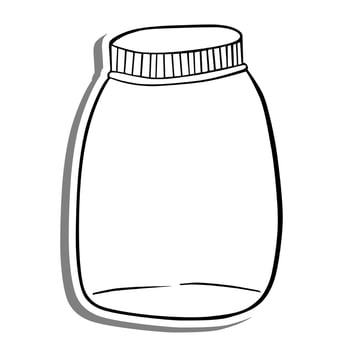 Basic Jar with Lid on white silhouette and gray shadow. Simple line doodle. Vector illustration for decoration or any design.