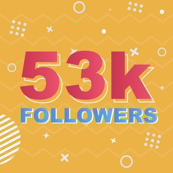53k Followers Card Celebration Vector. 90000 Followers Congratulation Post Social Media Template. Modern colourful design. vector