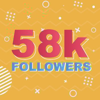 58k Followers Card Celebration Vector. 90000 Followers Congratulation Post Social Media Template. Modern colourful design. vector