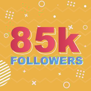 85k Followers Card Celebration Vector. 90000 Followers Congratulation Post Social Media Template. Modern colourful design. vector