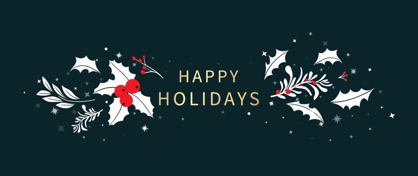 Luxury christmas and happy new year concept background vector. Elegant white christmas winter foliage, sprig of holly, mistletoe on dark green background. Design for wallpaper, card, cover, poster. vector