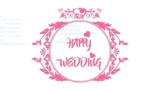 Happy Wedding pink text typography with floral ornament vector