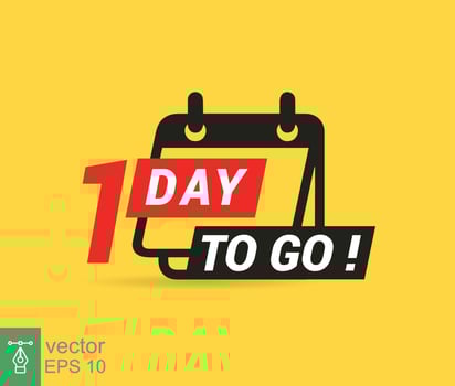 1 day to go a last countdown icon. One day go sale price offer promo deal timer, 1 day only. Vector illustration isolated on yellow background. EPS 10.