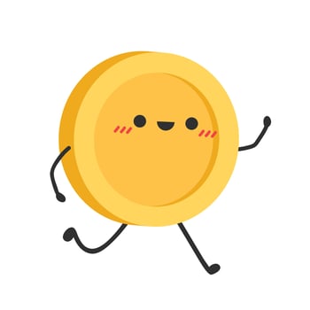 Coin character design. Glad. Coin and Smart phone cartoon vector. vector