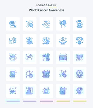Creative World Cancer Awareness 25 Blue icon pack  Such As bottle. health. health. day. balloons vector