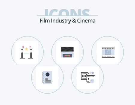 Cenima Flat Icon Pack 5 Icon Design. film. film flap. barrier rope. clapperboard. clapboard vector