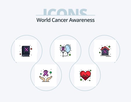 World Cancer Awareness Line Filled Icon Pack 5 Icon Design. awareness. awareness. sick. stethoscope. world day vector